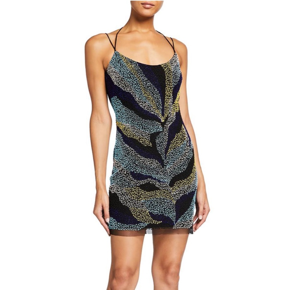 Aidan Mattox Beaded Blue Multi Sheath Dress